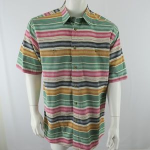 Orvis Short Sleeve Button Up Aztec SouthWestern Shirt Mens Medium Cotton‎